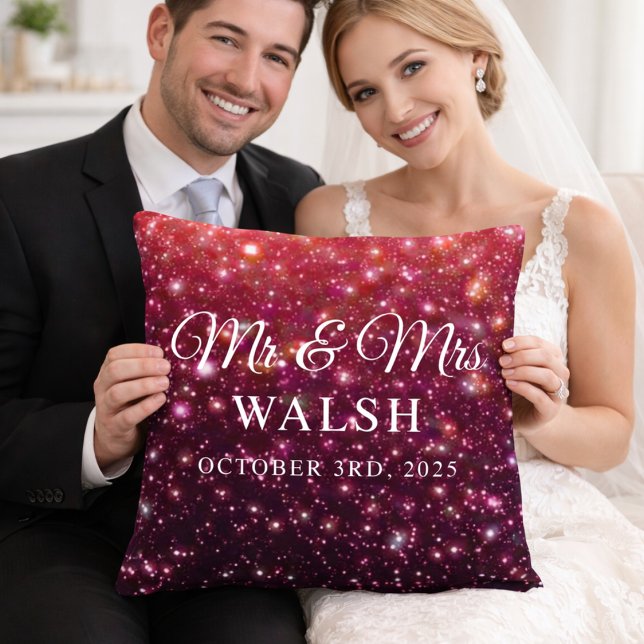  Custom Name & Date Galaxy Glitter Design Cushion (Creator Uploaded)
