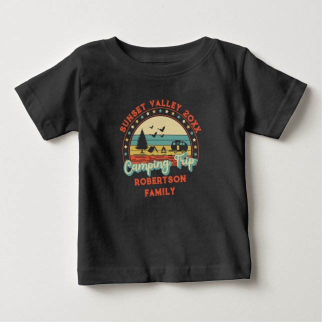 Custom Name Date Location Matching Family Camping  Baby T-Shirt (Front)
