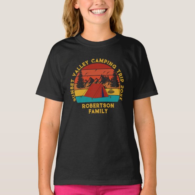 Custom Name Date Location Matching Family Camping  T-Shirt (Front)
