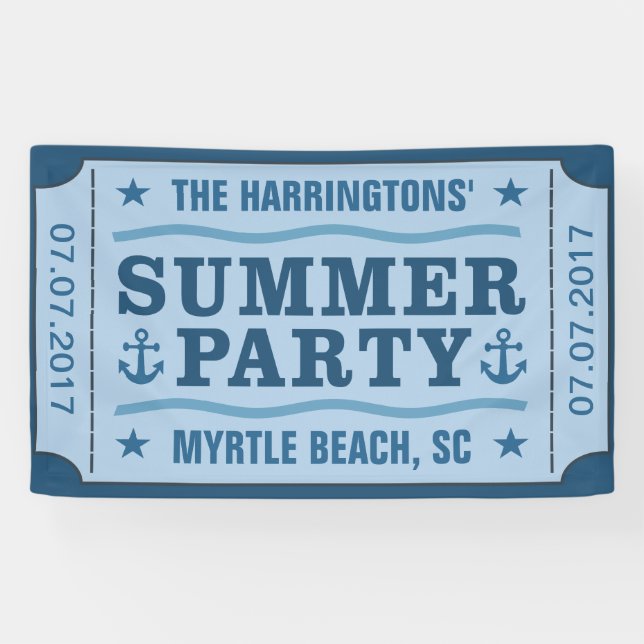 Custom name, date & location “Party Ticket” banner (Horizontal)