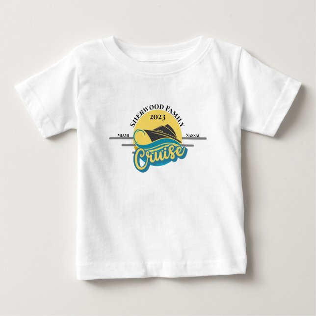 Custom Name Date Matching Family Cruise Vacation Baby T-Shirt (Front)