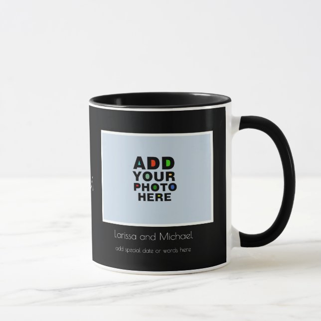 custom name, date & photo white&black mug (Right)