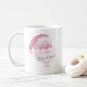 Custom Name Date Pink & Green Holiday Cheer Coffee Mug