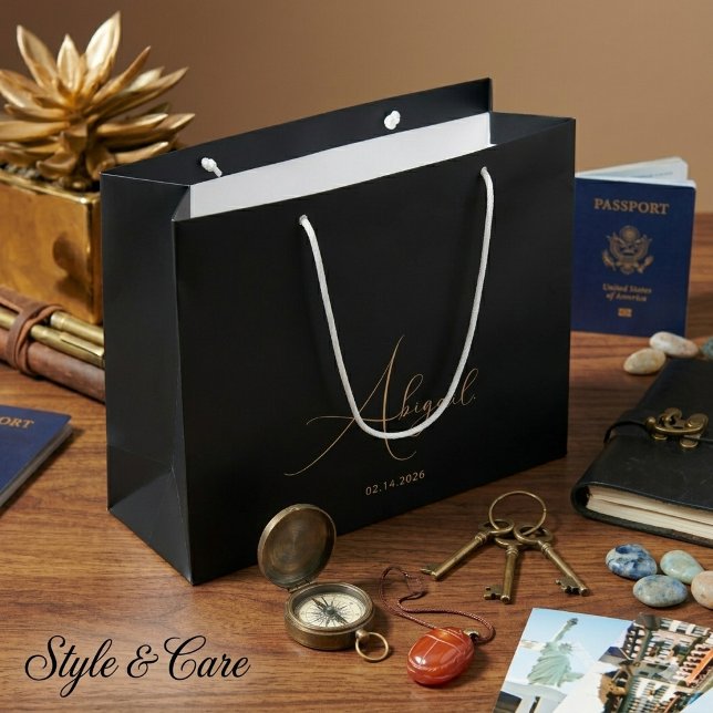 Custom Name Date Stylish Celebration Large Gift Bag (Custom Name Date Stylish Celebration Large Gift Bag)
