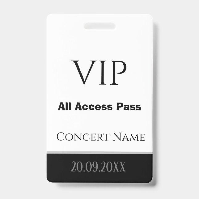 Custom Name Date VIP All Access Pass Concert Badge ID Badge (Front)