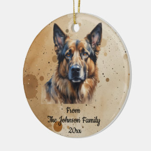 Custom Name, Dated Christmas  German Shepherd Ceramic Ornament