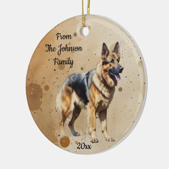 Custom Name, Dated Christmas  German Shepherd Ceramic Ornament (Left)