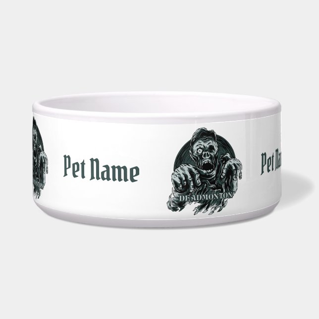 Custom name DEADMONTON pet bowls (Front)