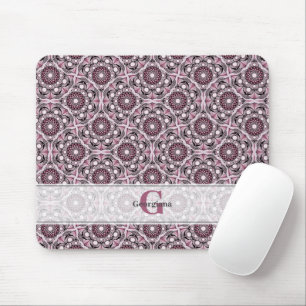 Custom Name Deco Dusky Rose Cherry Blossom Mandala Mouse Pad