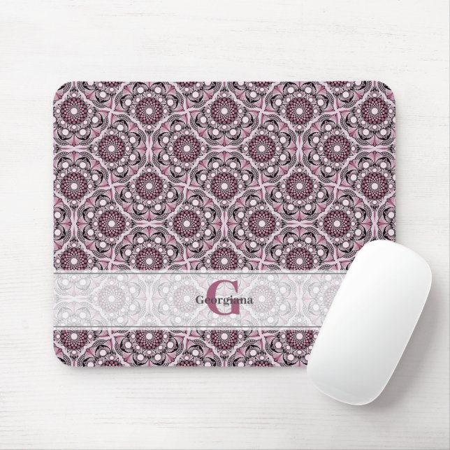 Custom Name Deco Dusky Rose Cherry Blossom Mandala Mouse Pad (With Mouse)