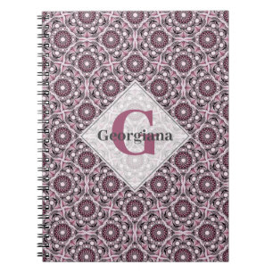 Custom Name Deco Dusky Rose Cherry Blossom Mandala Notebook