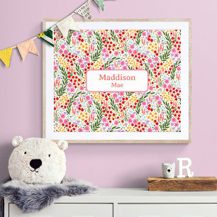 Custom Name Decor Colourful Floral Nursery Art