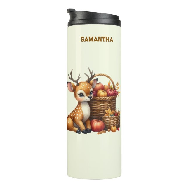 Custom Name Deer with Autumn Harvest Thermal Tumbler (Rotated Right)