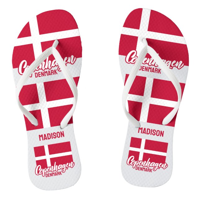 Custom Name Denmark Flag Thongs (Footbed)