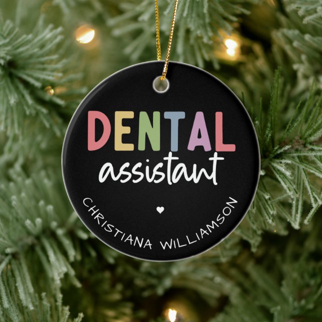 Custom Name Dental Assistant Gift Ceramic Ornament (Tree)