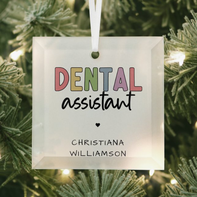 Custom Name Dental Assistant Gift Glass Tree Decoration (Insitu)