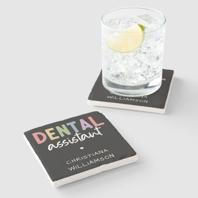 Custom Name Dental Assistant Gift  Stone Coaster (Side)