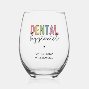 Custom Name Dental Hygienist RDH Gifts Stemless Wine Glass