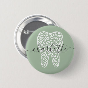 Custom Name Dental Leopard Print Tooth Gift 6 Cm Round Badge