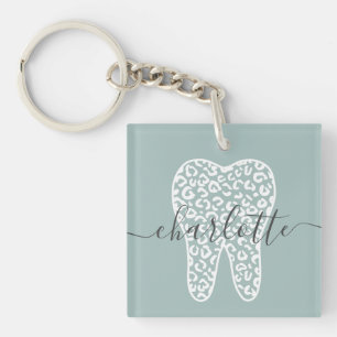 Custom Name Dental Leopard Print Tooth Gift Key Ring