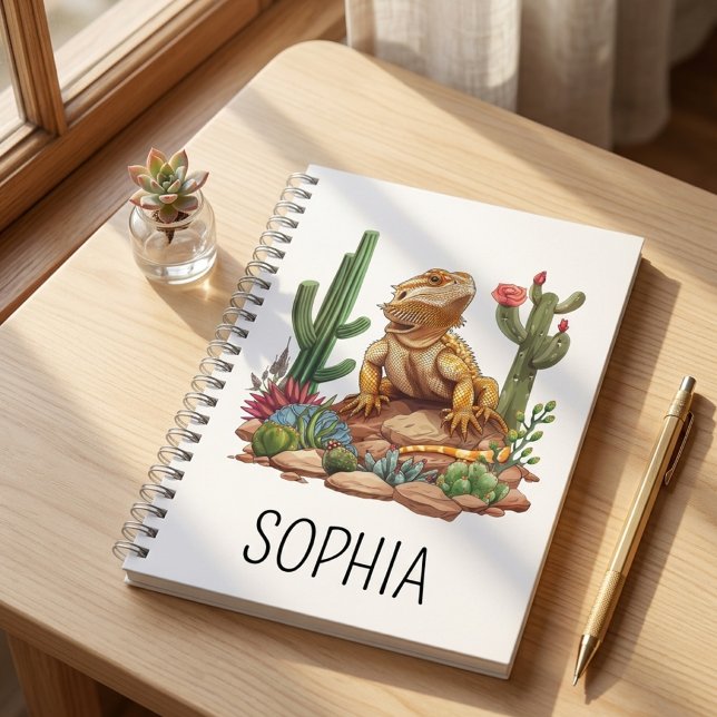 Custom Name Desert Watercolor Bearded Dragon Notebook (Creator Uploaded)