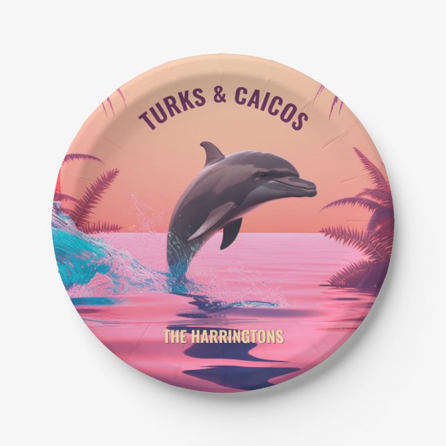 Custom Name & Destination Dolphin Paper Plate (Front)