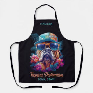 Custom Name & Destination Tropical Vacation Dog Apron