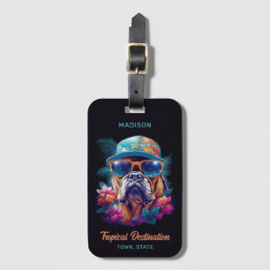 Custom Name & Destination Tropical Vacation Dog Luggage Tag