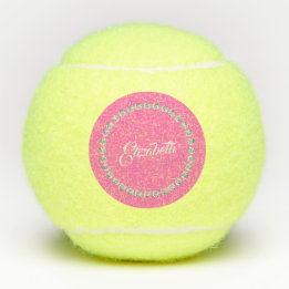 Custom Name Diamond Illustration Pink Background Tennis Balls