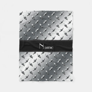 Custom name diamond plate steel black stripe fleece blanket
