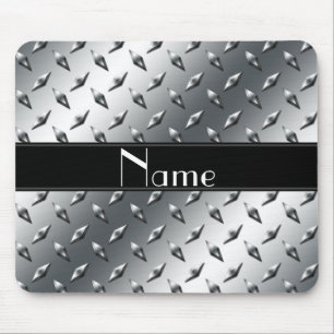 Custom name diamond plate steel black stripe mouse pad