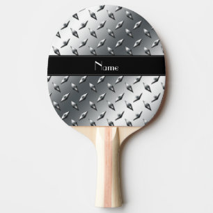 Custom name diamond plate steel black stripe ping pong paddle