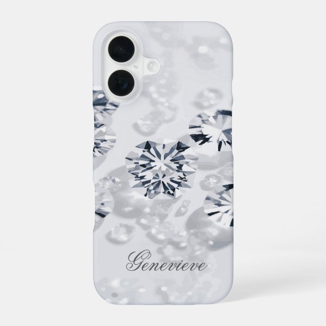 Custom Name Diamond Scattered iPhone 16 Case (Back)