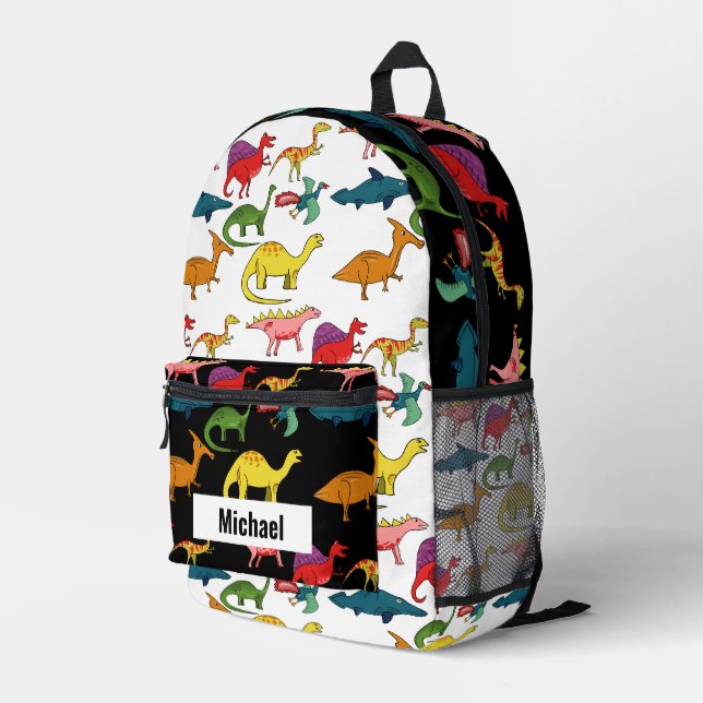 Custom Name Dinosaur Boy's Rainbow Backpack (Back Corner Right)
