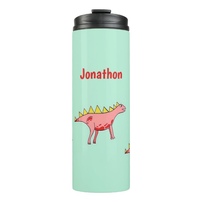 Custom name dinosaurs on blue thermal tumbler (Front)