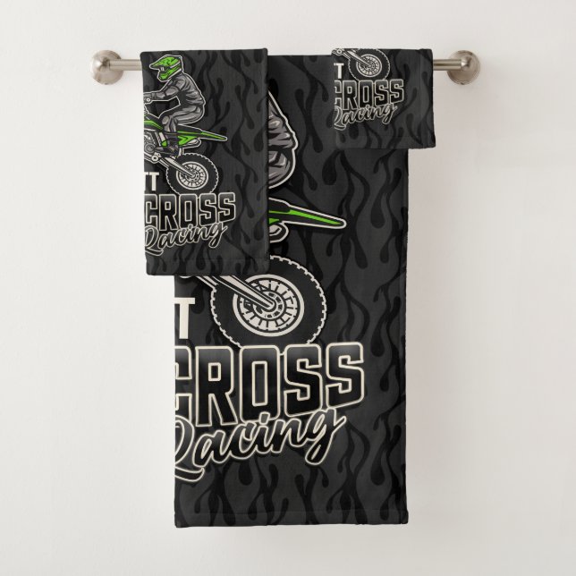Custom NAME Dirt Bike Rider Motocross Racing  Bath Towel Set (Insitu)