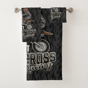 Custom NAME Dirt Bike Rider Motocross Racing Bath Towel Set
