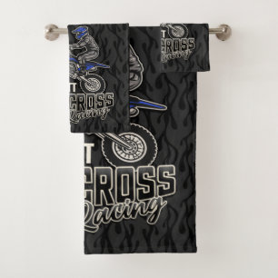 Custom NAME Dirt Bike Rider Motocross Racing  Bath Towel Set