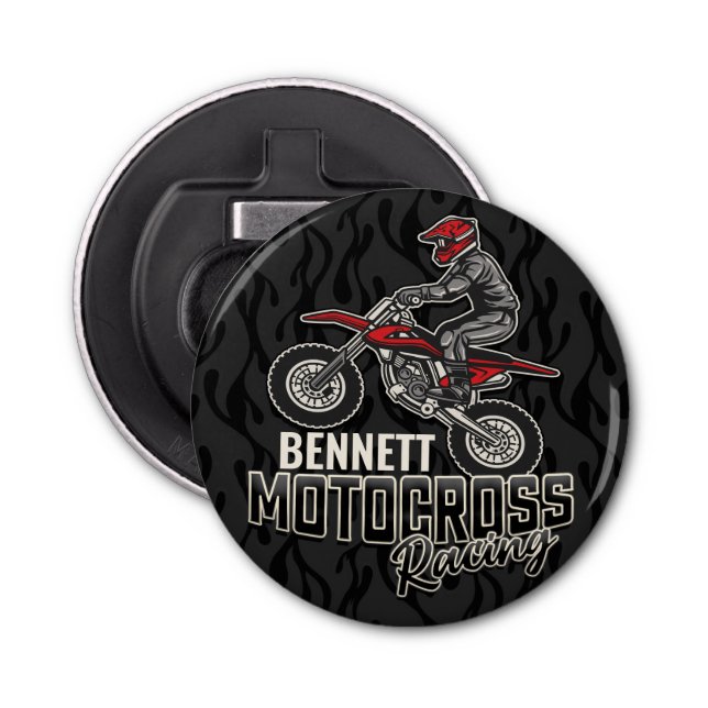 Custom NAME Dirt Bike Rider Motocross Racing Bottle Opener (Front)