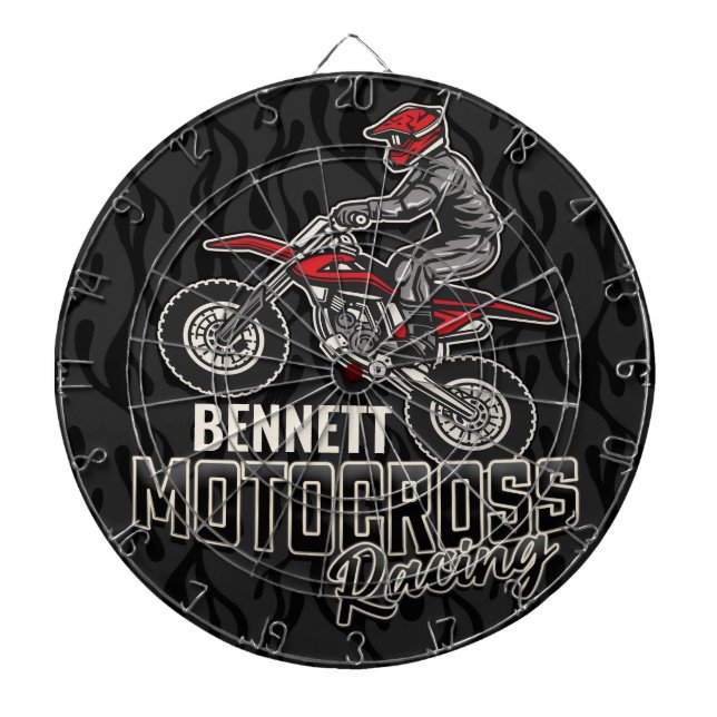 Custom NAME Dirt Bike Rider Motocross Racing Dartboard (Front)