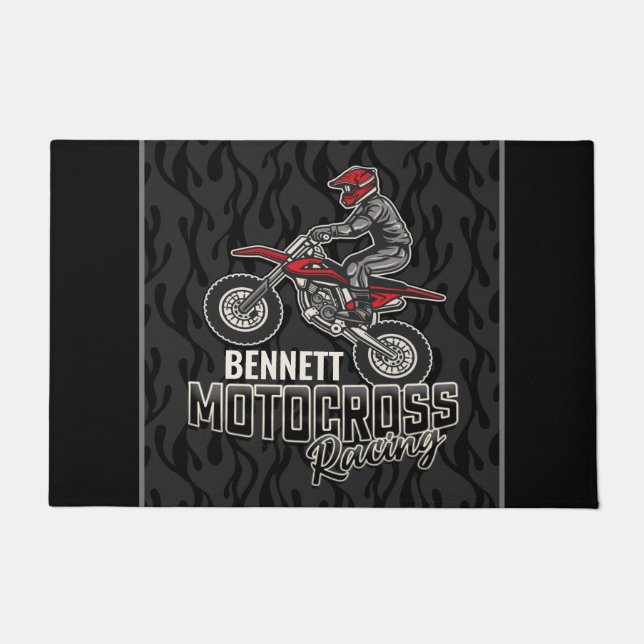 Custom NAME Dirt Bike Rider Motocross Racing Doormat (Front)