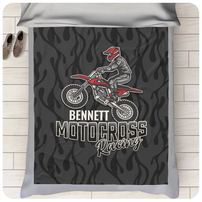Custom NAME Dirt Bike Rider Motocross Racing Fleece Blanket (Creator Uploaded)