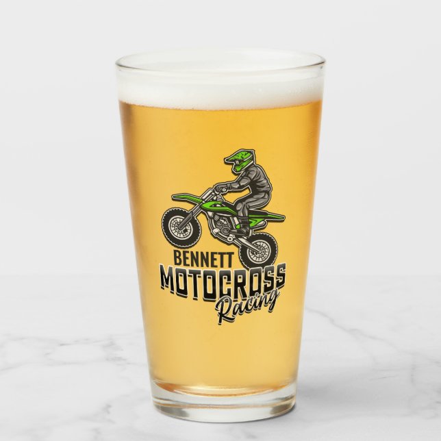 Custom NAME Dirt Bike Rider Motocross Racing Glass (Front Filled)