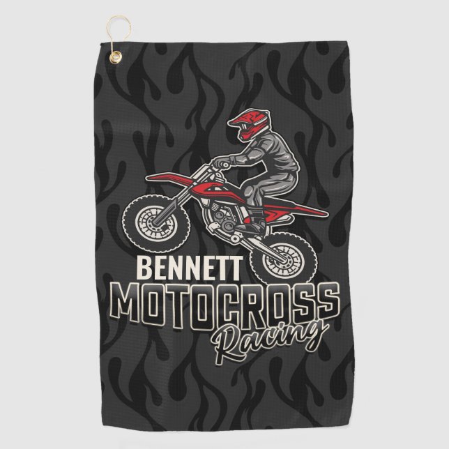 Custom NAME Dirt Bike Rider Motocross Racing Golf Towel (Front)