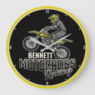 Custom NAME Dirt Bike Rider Motocross Racing Large Clock