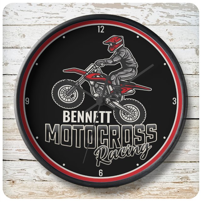 Custom NAME Dirt Bike Rider Motocross Racing Large Clock (Creator Uploaded)