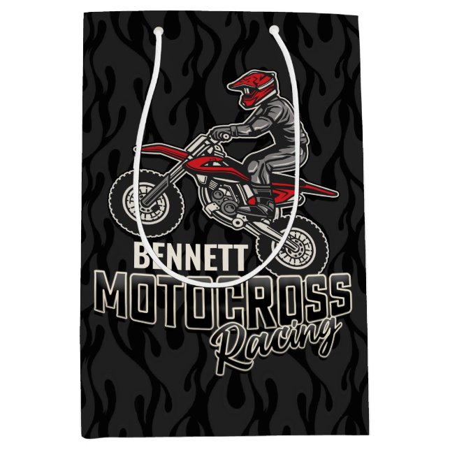 Custom NAME Dirt Bike Rider Motocross Racing Medium Gift Bag (Front)