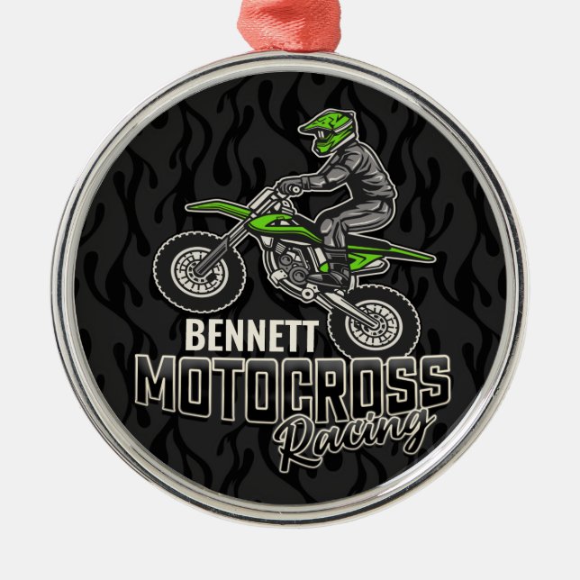 Custom NAME Dirt Bike Rider Motocross Racing  Metal Ornament (Front)