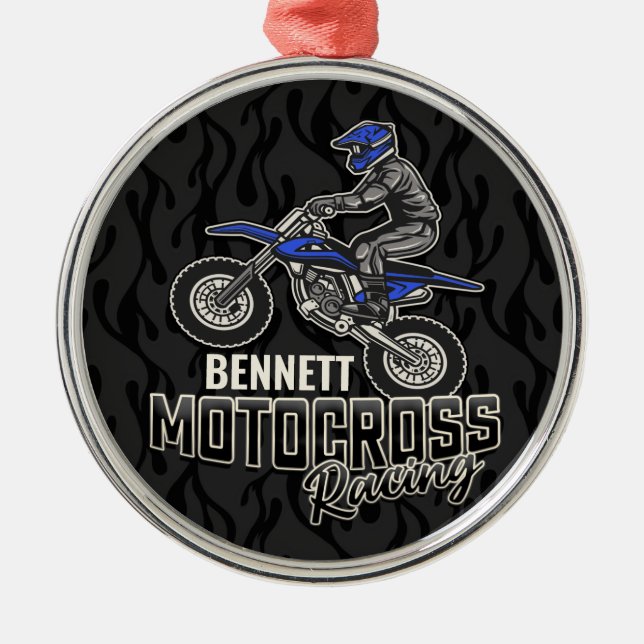 Custom NAME Dirt Bike Rider Motocross Racing  Metal Ornament (Front)