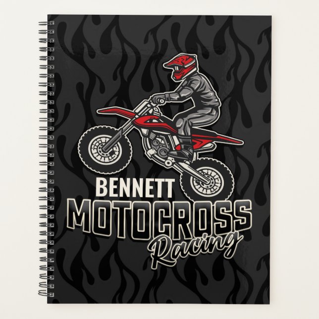 Custom NAME Dirt Bike Rider Motocross Racing Planner (Front)